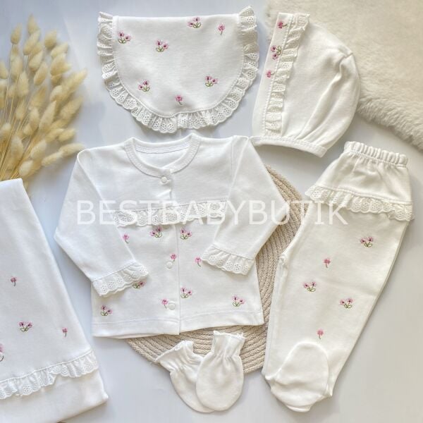 Be Happy Çiçek Nakışlı Kutulu 5 Parça Hastane Çıkışı Seti