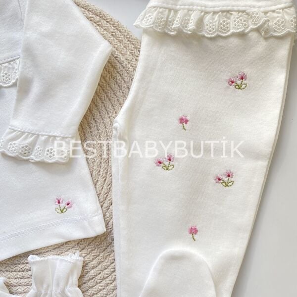 Be Happy Çiçek Nakışlı Kutulu 5 Parça Hastane Çıkışı Seti