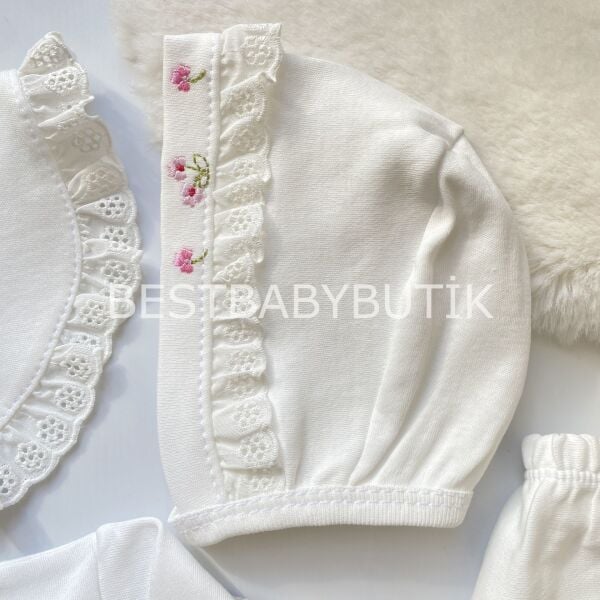 Be Happy Çiçek Nakışlı Kutulu 5 Parça Hastane Çıkışı Seti