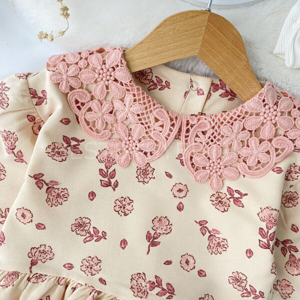 Çiçek Yaka Detaylı Fırfırlı Balon Kol 2’Li Takım