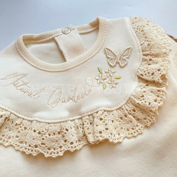 MAYSA KELEBEK DANTEL YAKA DETAYLI 3'LÜ TAKIM KREM - 0-1 AY 50-56 CM