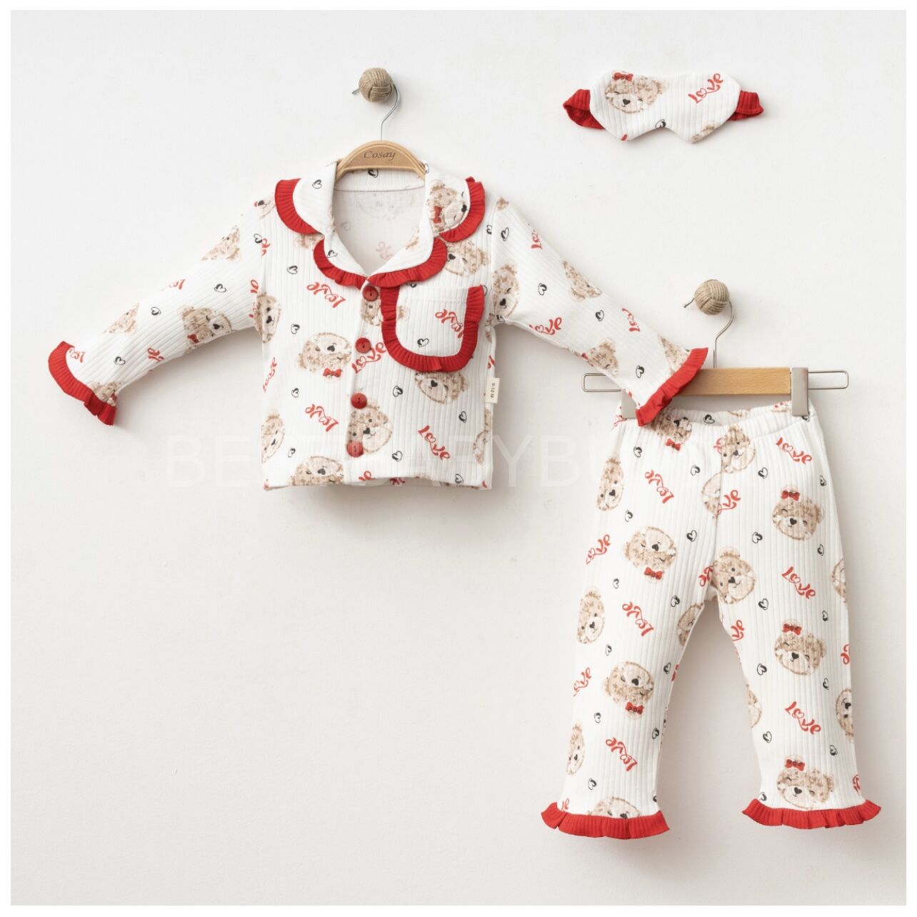 Ayıcıklı Fırfırlı Göz Bantlı Pijama Takımı