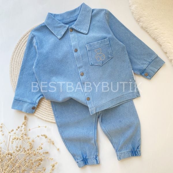 BEAR BASKI DETAYLI GÖMLEK YAKA PAMUK KOT LİKRALİ 2’Lİ TAKIM
