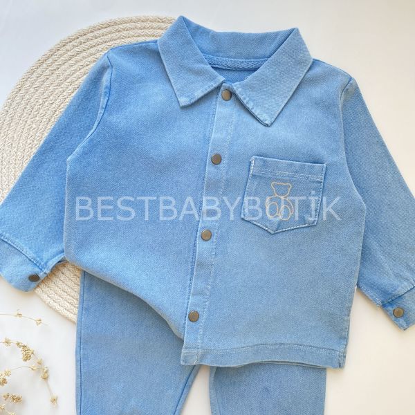 BEAR BASKI DETAYLI GÖMLEK YAKA PAMUK KOT LİKRALİ 2’Lİ TAKIM
