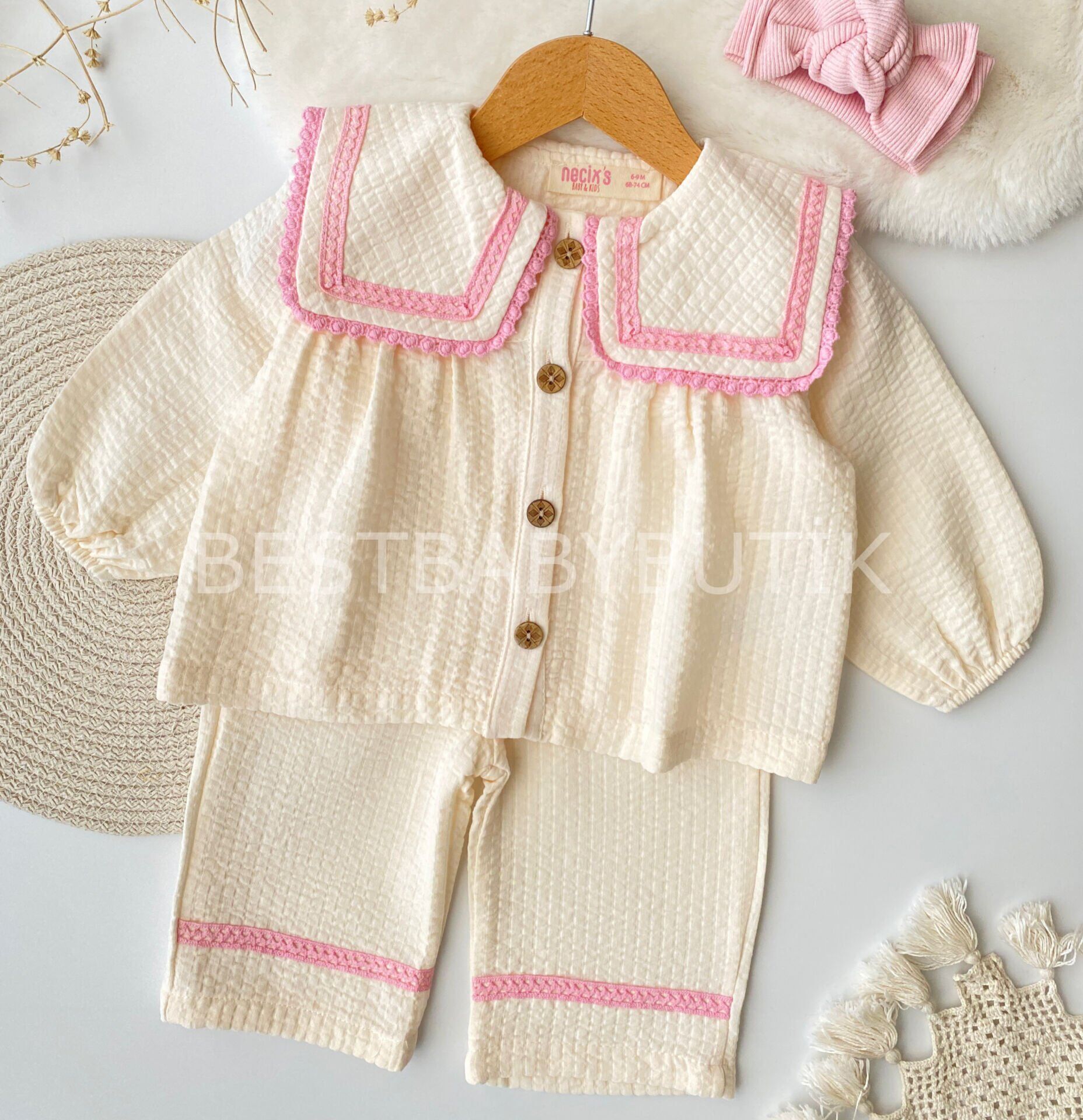 Kare Yaka Detaylı Robalı Bol Paça 2’Li Takım