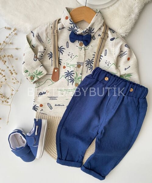 Palmiye Papyonlu  Keten Gömlekli 4’Lü Takım