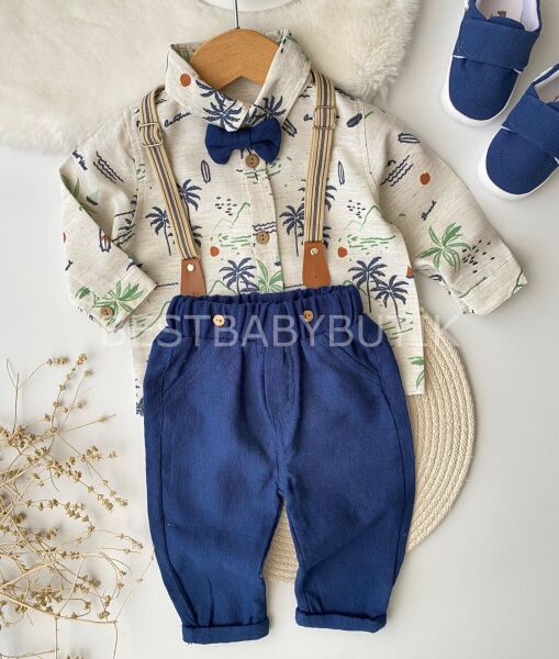 Palmiye Papyonlu  Keten Gömlekli 4’Lü Takım 6-9 AY