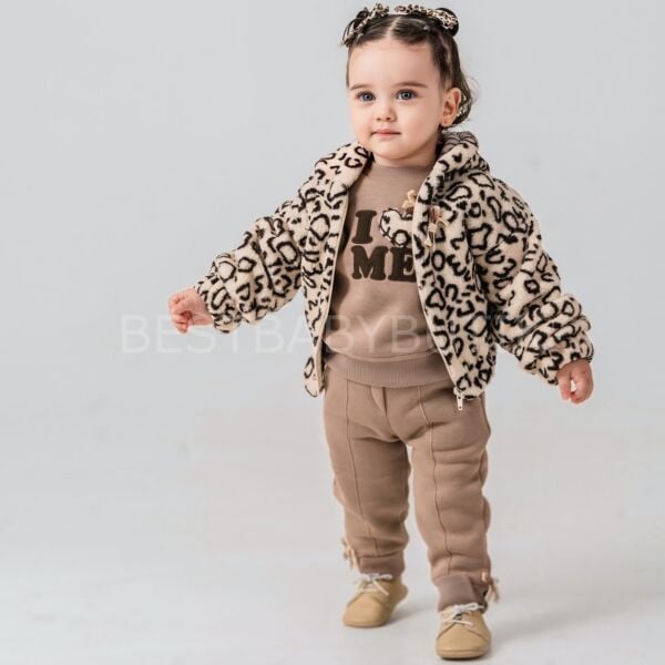 Leopar Desenli Montlu Şardonlu 3’Lü Takım