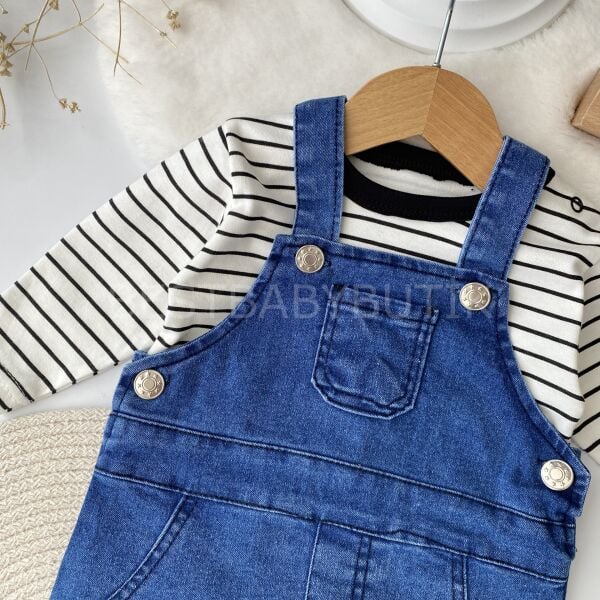 Alvin Çizgili Tişörtlü Kot Tulum - AÇIK RENK 12-18 AY