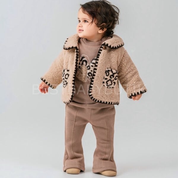 Leopar Desenli Montlu Şardonlu 3’Lü Takım