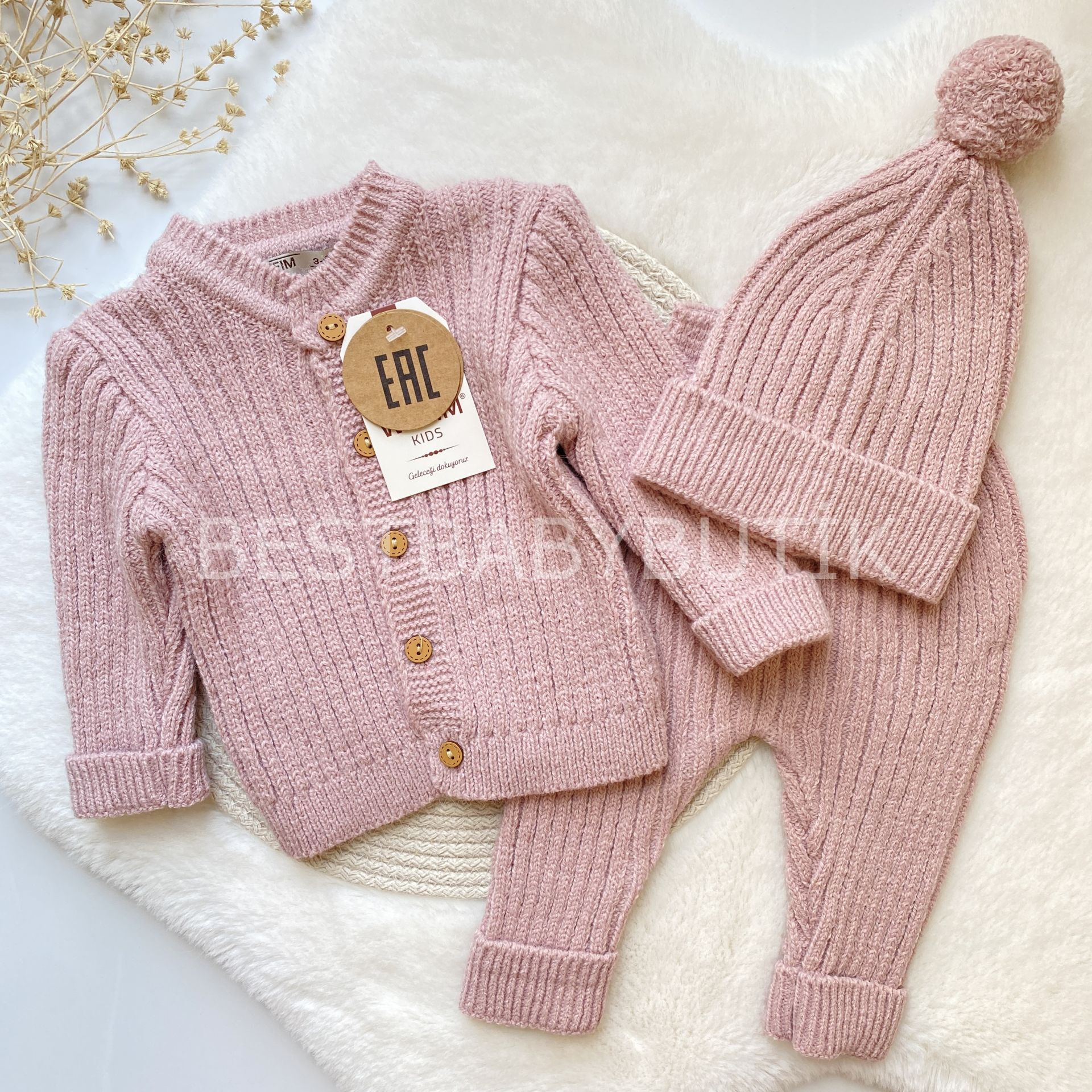 NATURAL WOOL 3 PARÇA TRİKO YÜN ÖRGÜ TAKIM ☃️ 12-18 AY