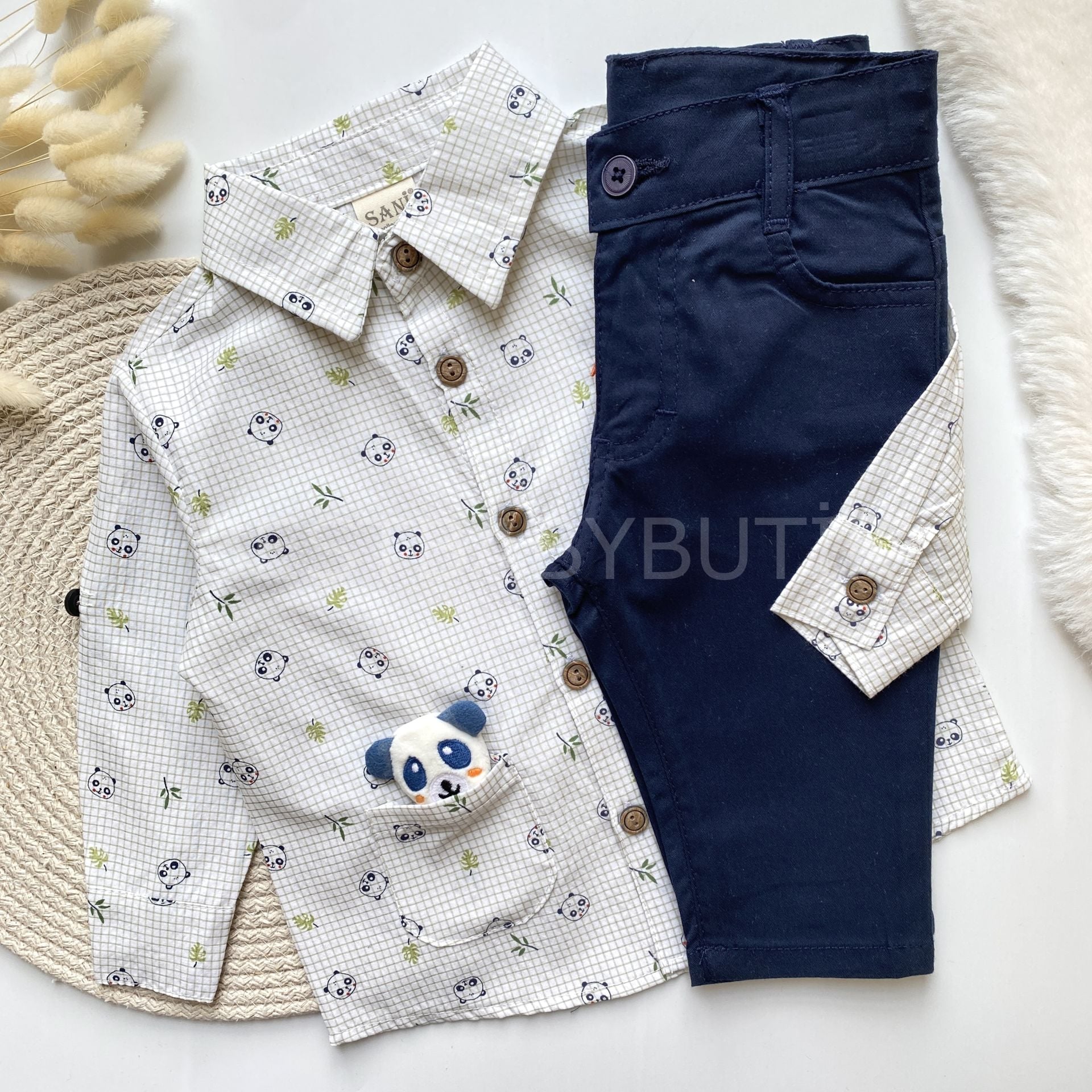 PANDA DETAYLI PAMUK POPLİN GÖMLEKLİ 2’Lİ TAKIM 9-12 AY