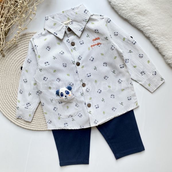 PANDA DETAYLI PAMUK POPLİN GÖMLEKLİ 2’Lİ TAKIM 9-12 AY