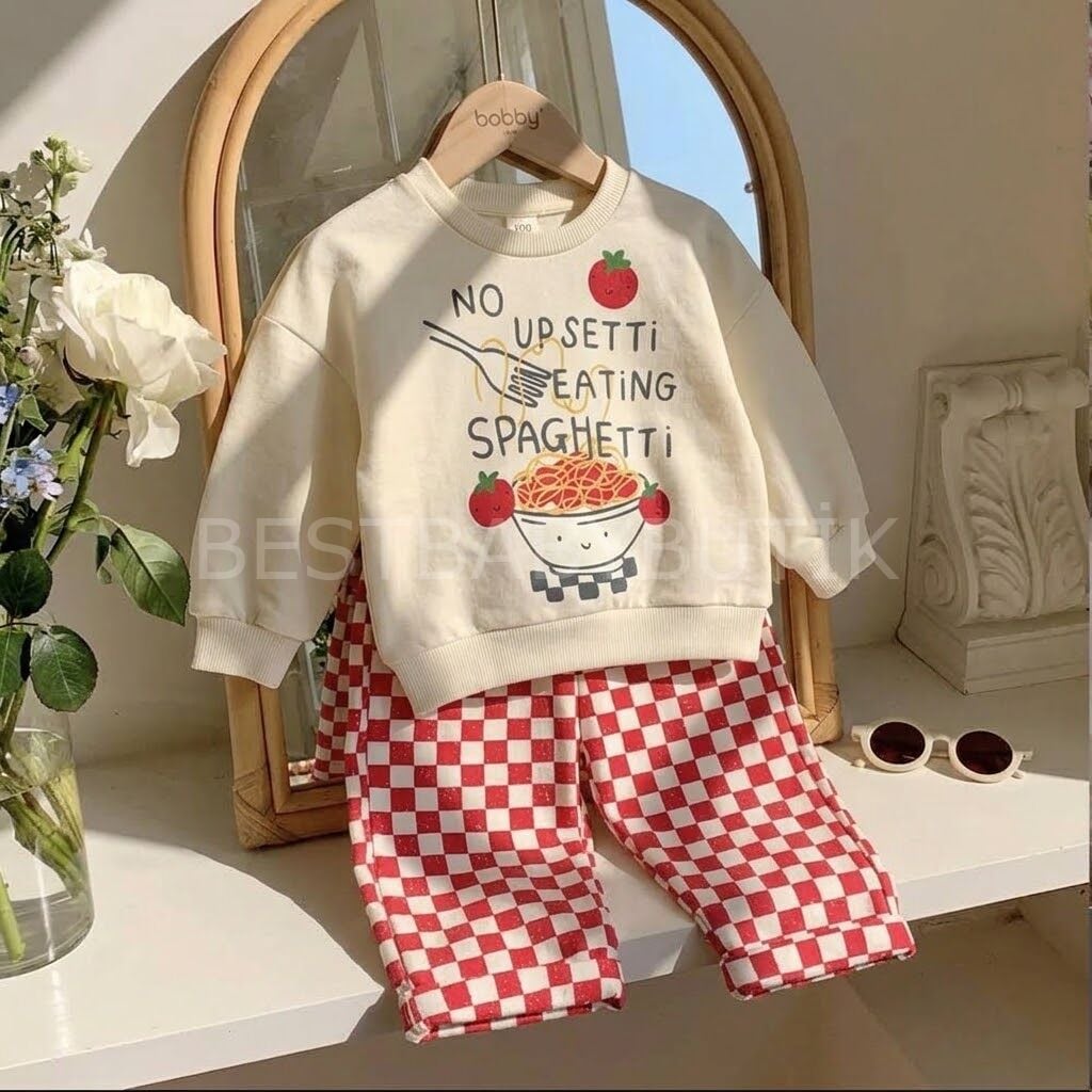 Domates Spagetti Detaylı Damalı Oversize Pinterest Takım 9-12 AY