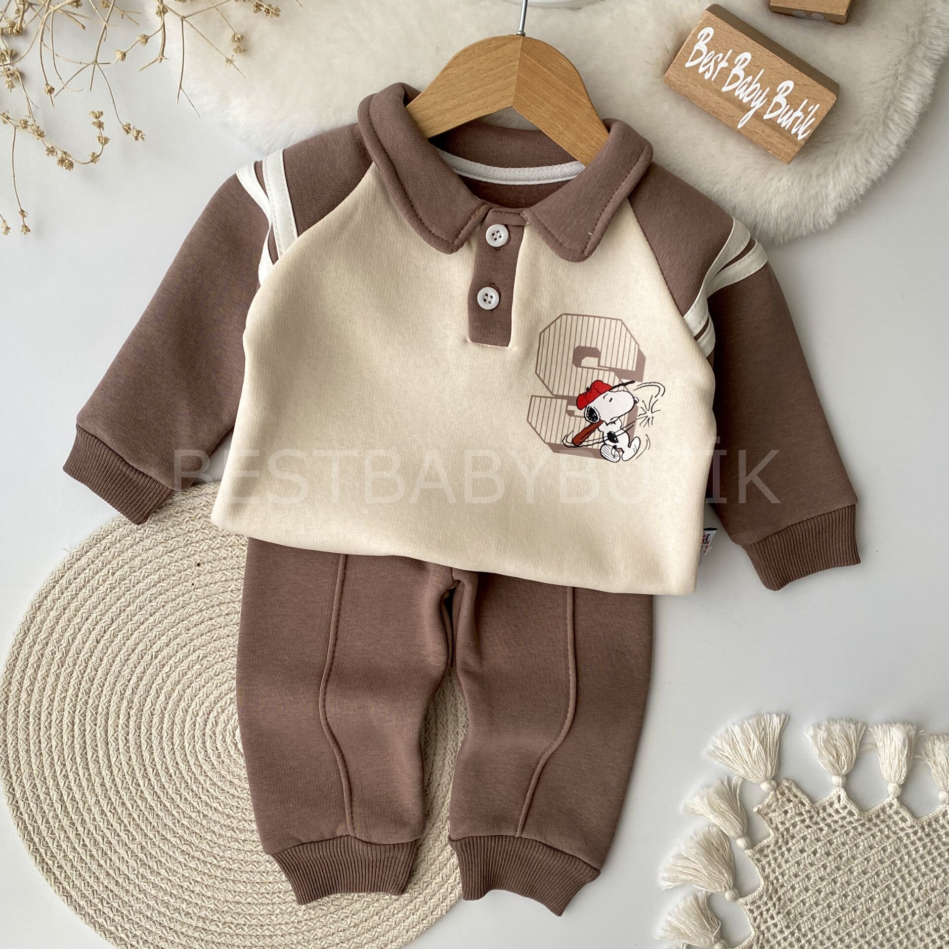 Snoopy Baskılı Şardonlu Yaka Detaylı 2’Li Takım