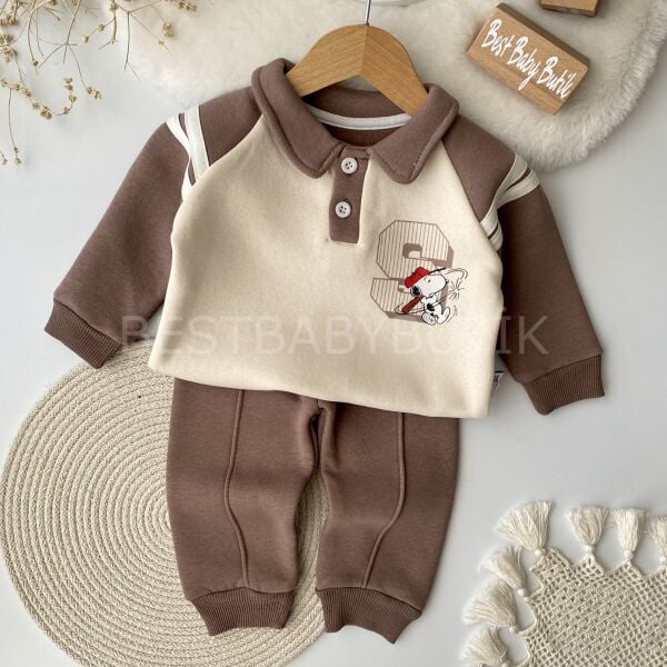 Snoopy Baskılı Şardonlu Yaka Detaylı 2’Li Takım