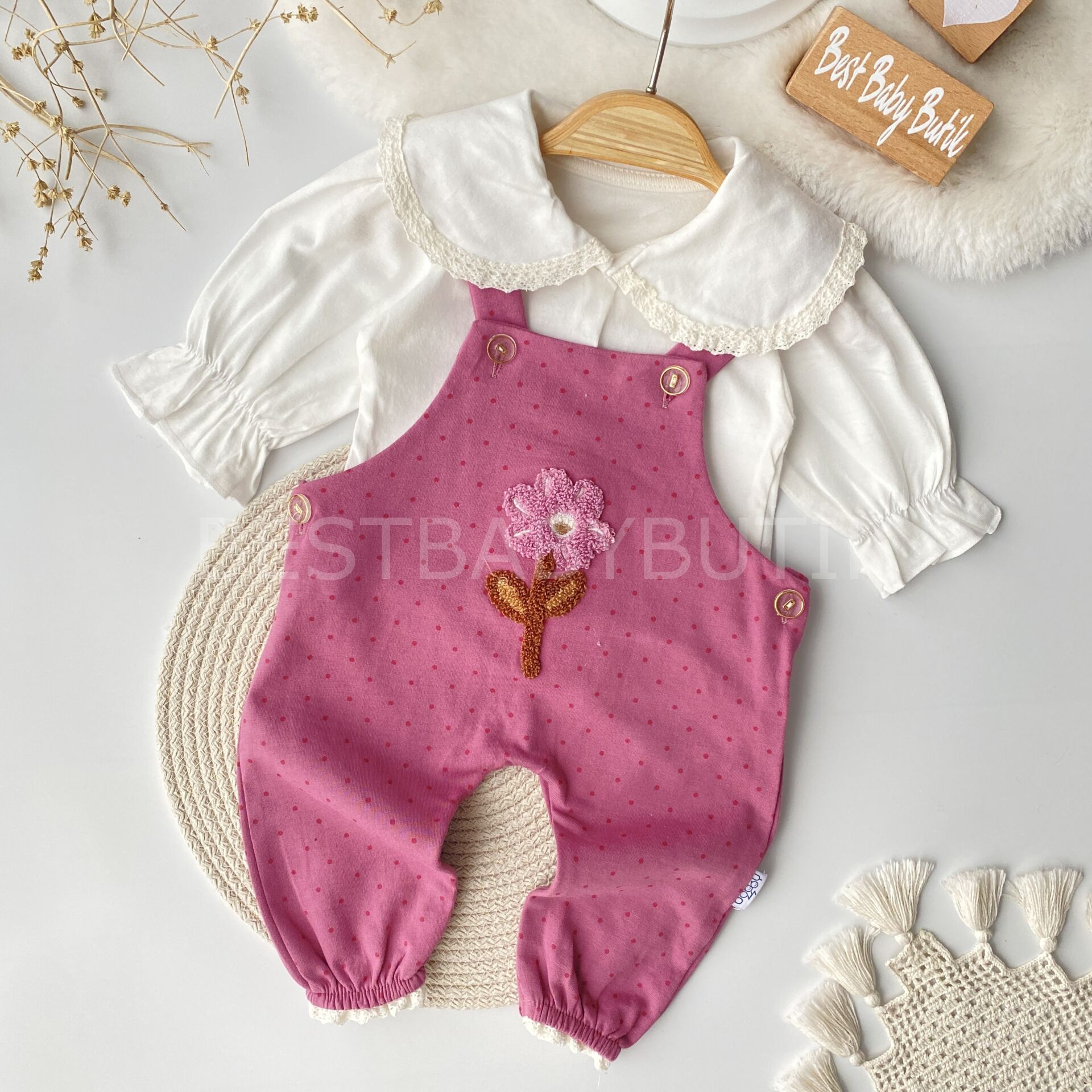 Çiçekli Panç Nakışlı Tulum