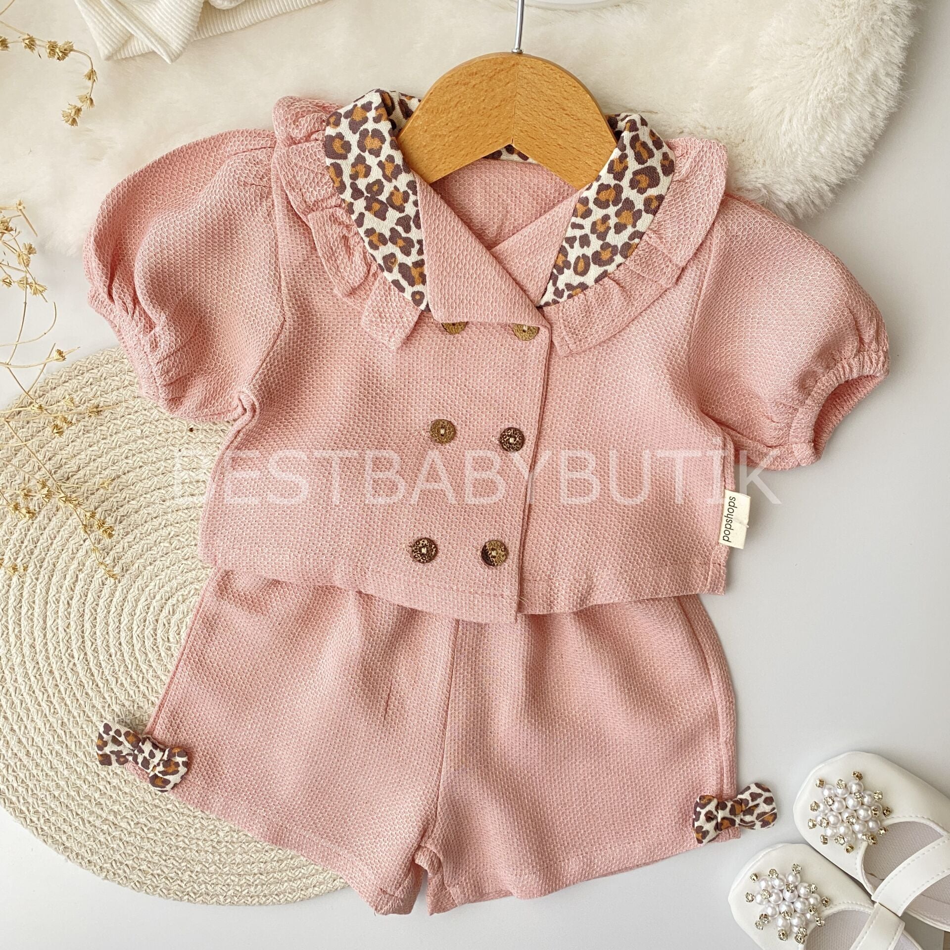 Leopar Desenli Önden Düğmeli Yumuşak 2’Li Takim 3-6 AY