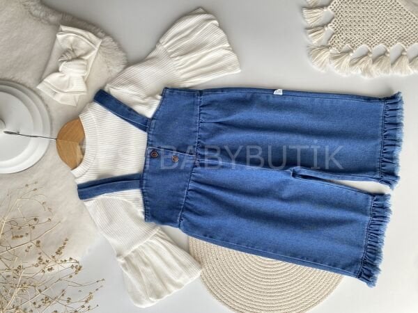 Premium Koleksiyon Balon Kol Detaylı Askılı Bol Paça Kot Tulum