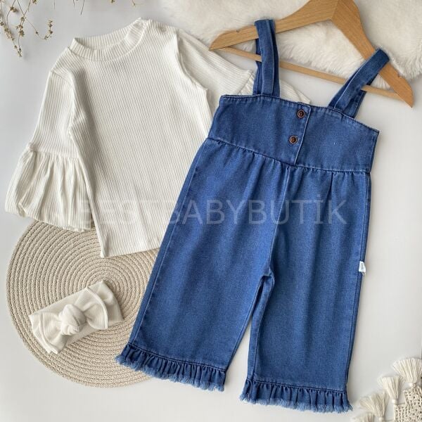 Premium Koleksiyon Balon Kol Detaylı Askılı Bol Paça Kot Tulum