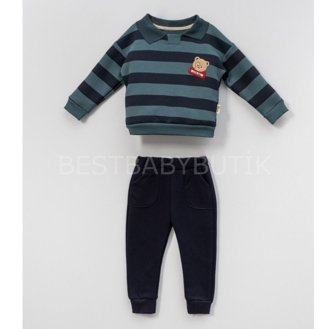 Ayıcık Baskılı Şardonlu Polo Yaka 2’Li Takım