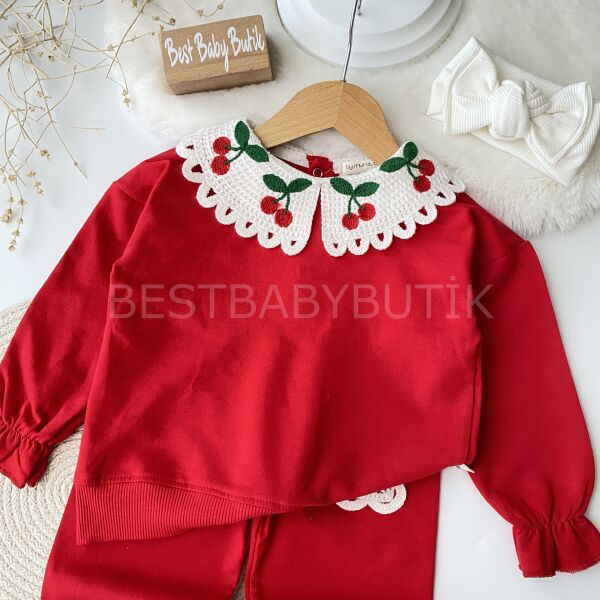 Kiraz Yaka Detaylı Bol Paça 2’Li Takım 12-18 AY
