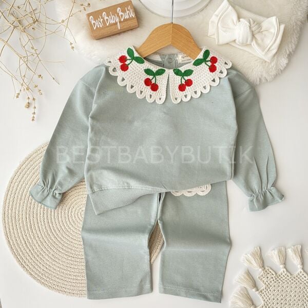 Kiraz Yaka Detaylı Bol Paça 2’Li Takım