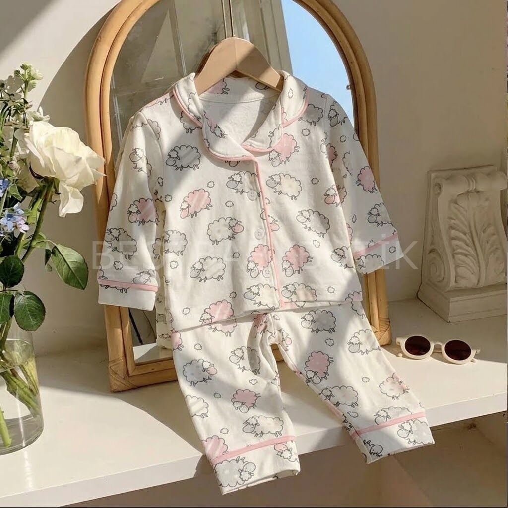 Pamuk Koyunlar Gömlek Yaka Pijama Takımı 12-18 AY