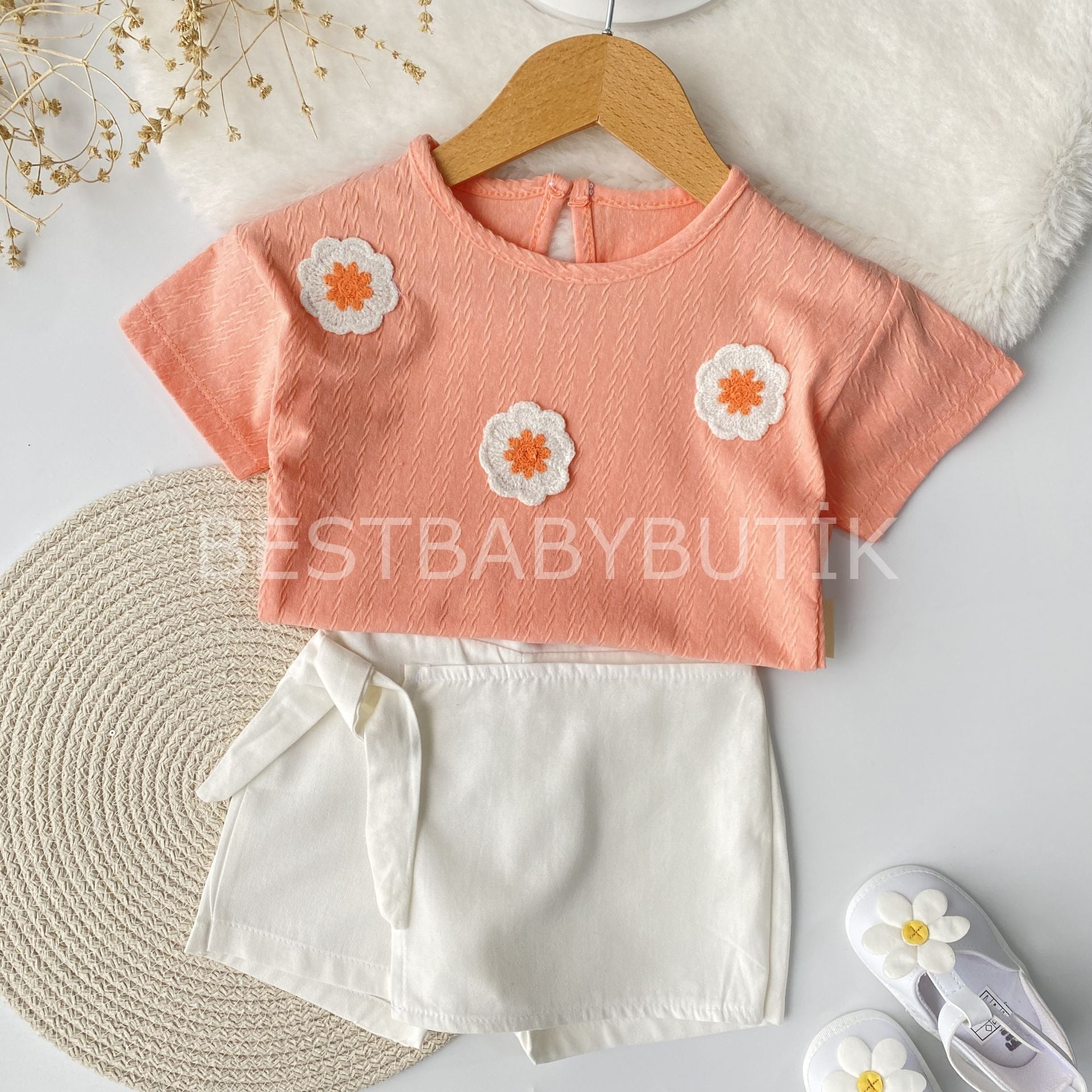 Papatya Örgü Detaylı Şort Etekli 2’Li Takım 9-12 AY