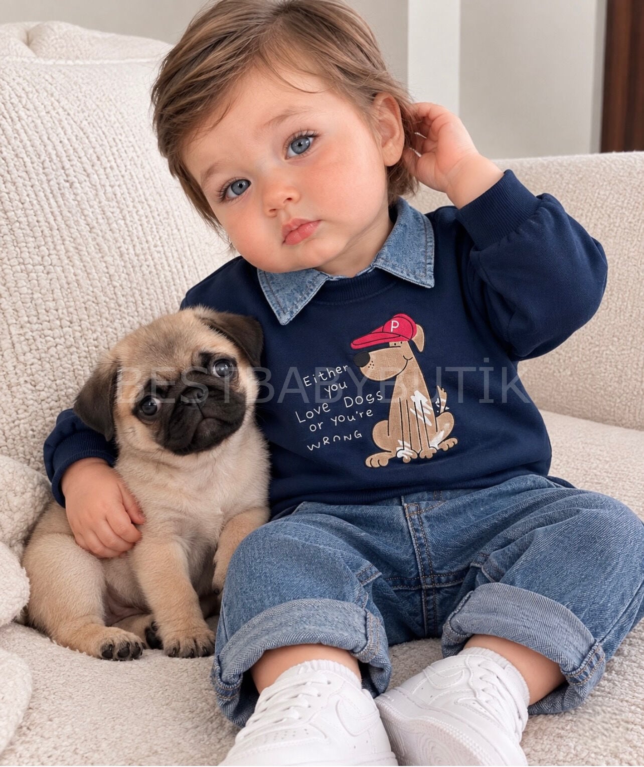 TAK-ÇIKAR Yaka Detaylı Sevimli Köpekli 3’Lü Takım 9-12 AY