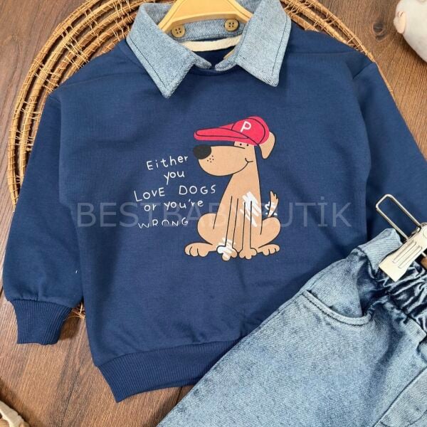 TAK-ÇIKAR Yaka Detaylı Sevimli Köpekli 3’Lü Takım 9-12 AY