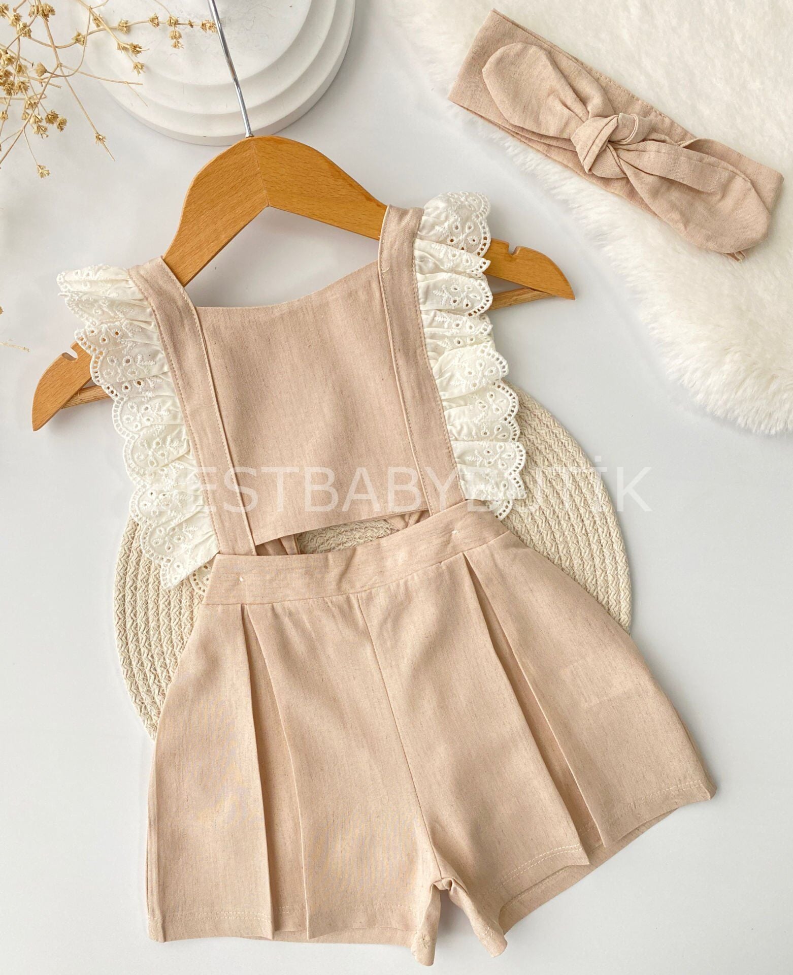 Fisto Detaylı Askılı Bandanalı Tulum Takımı 3-6 AY