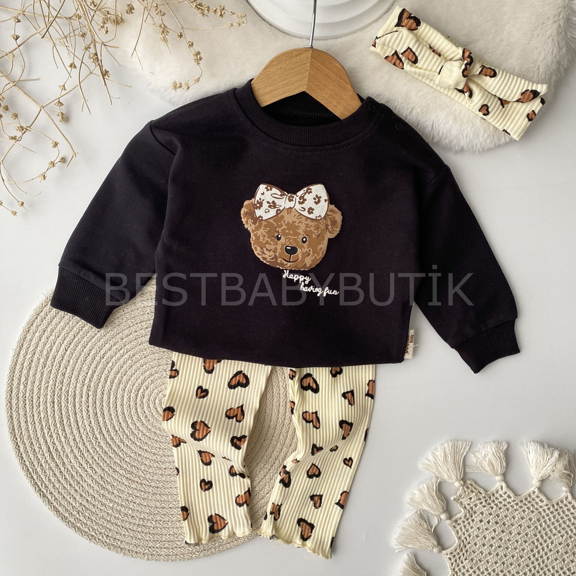 Leopar Desenli Bandanalı 3’Lü Alt Üst Takım