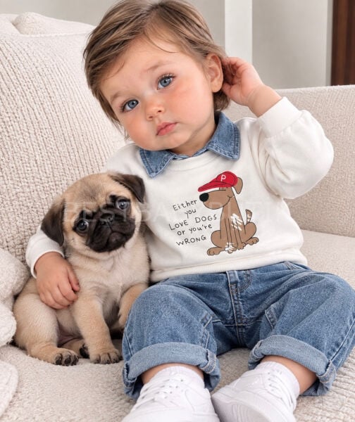 TAK-ÇIKAR Yaka Detaylı Sevimli Köpekli 3’Lü Takım