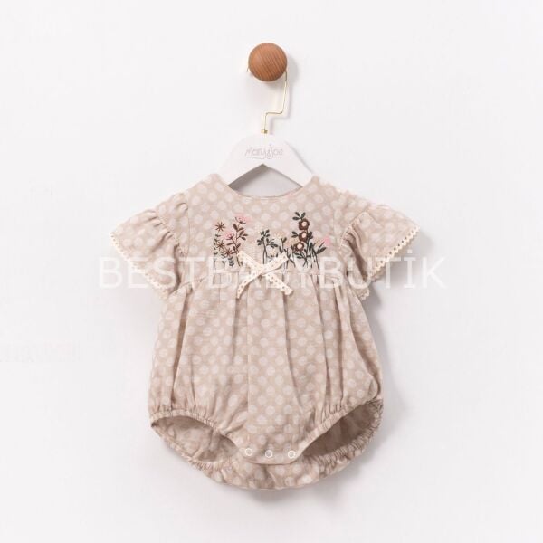 Çiçek Nakışlı Fırfır Kol Benekli Romper 3-6 AY