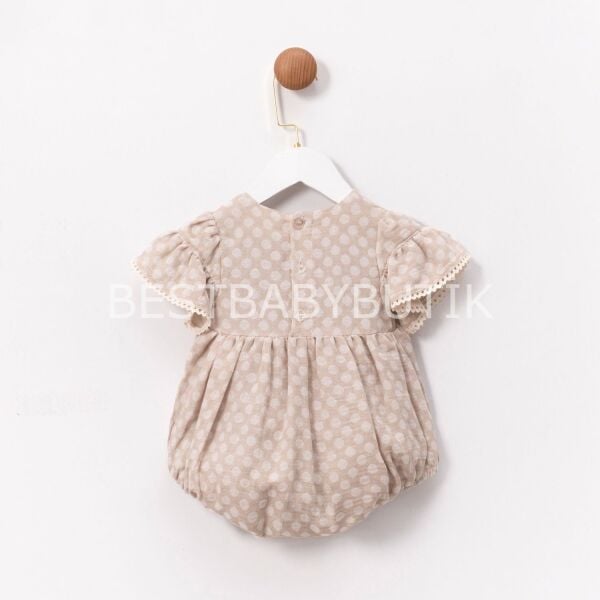 Çiçek Nakışlı Fırfır Kol Benekli Romper 3-6 AY