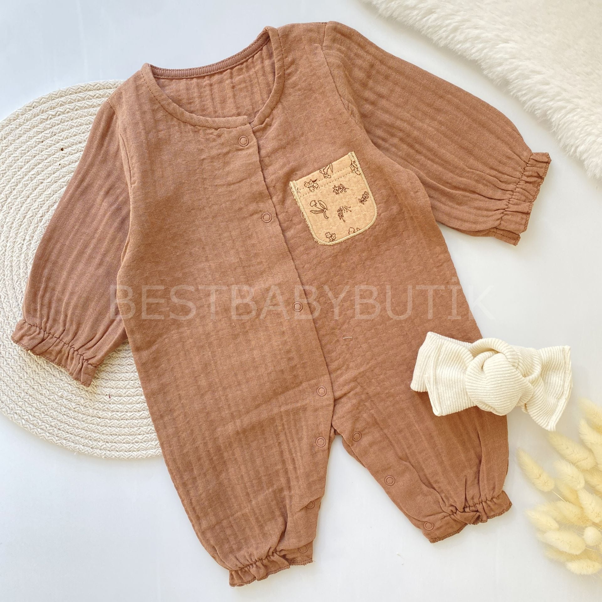 SAHRA ÇİÇEK CEPLİ MÜSLİN TULUM 3-6 AY