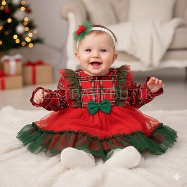 Ekose Bandanalı Tüllü Konsept Elbise