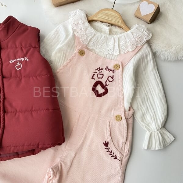 Theapple Premium Kadife Tulumlu Müslin Gömlek Ve Şişme Yelekli 3’Lü Takım