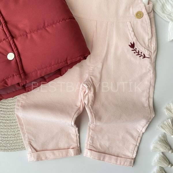 Theapple Premium Kadife Tulumlu Müslin Gömlek Ve Şişme Yelekli 3’Lü Takım