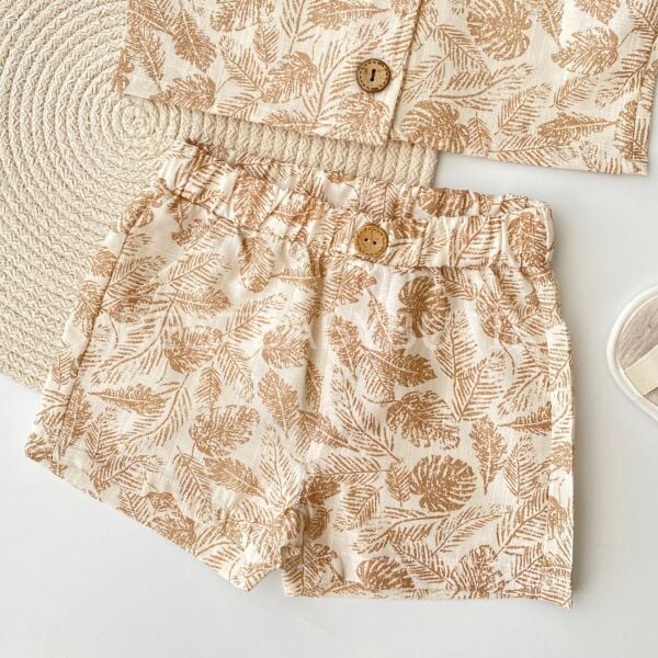 Yaprak Desenli Ahşap Düğmeli Gömlekli 2’Li Takım 18-24 AY