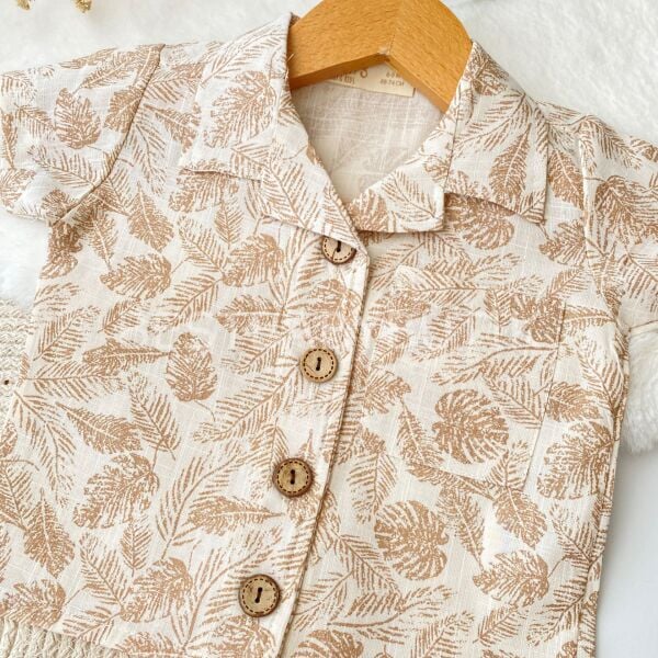 Yaprak Desenli Ahşap Düğmeli Gömlekli 2’Li Takım 18-24 AY