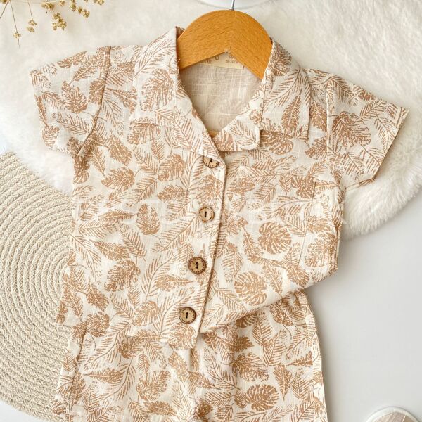 Yaprak Desenli Ahşap Düğmeli Gömlekli 2’Li Takım 18-24 AY