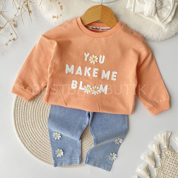 Papatyalı Detaylı Kot Pantolonlu 2’Li Takım