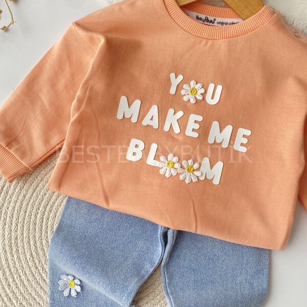 Papatyalı Detaylı Kot Pantolonlu 2’Li Takım