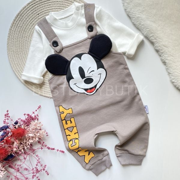 MİCKEY MAUSE DETAYLI ASKILI BADİLİ SALOPET TULUM