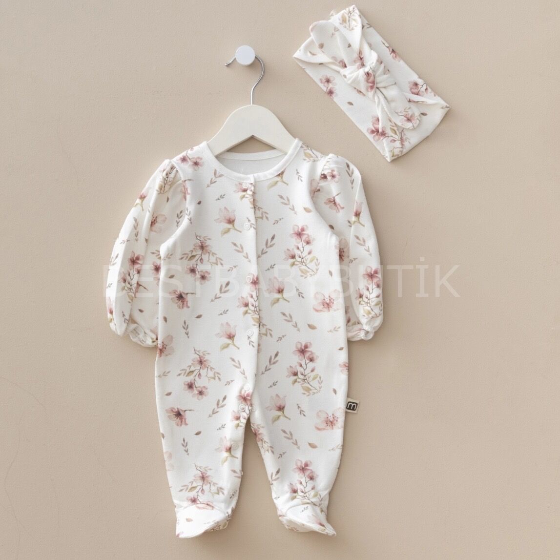 Premium Çiçek Baskılı Balon Kol Bandanalı Tulum