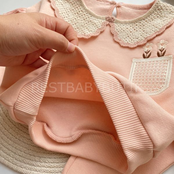 FİONA BEBEK YAKA DETAYLI ÇİÇEK NAKIŞLI ŞARDONLU KIŞLIK 2’Lİ ALT ÜST TAKIM