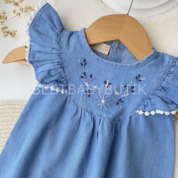 Nakış Ve Fırfır Detaylı Kot Tulum 3-6 AY