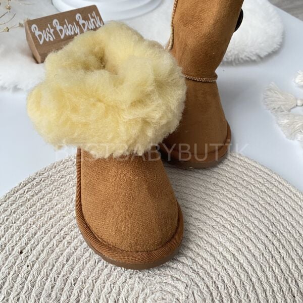 Kahve Düğmeli İçi Tüylü Süet Bot